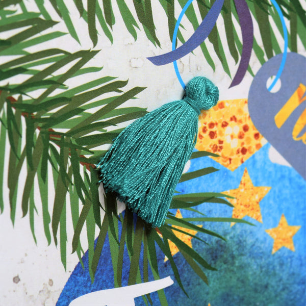 Welsh Grandad Christmas Card, Nadolig Llawen Taid, Bauble, Tassel Embellished