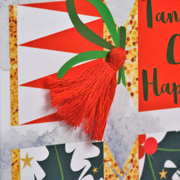 Welsh Christmas Card, Nadolig Llawen, Peace Love and Joy, Tassel Embellished