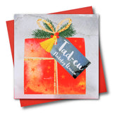 Welsh Grandpa Christmas Card, Nadolig Llawen Tad-cu, Present, Tassel Embellished