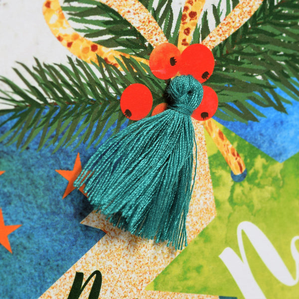 Welsh Nephew Christmas Card, Nadolig Llawen Nai, Present, Tassel Embellished