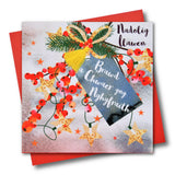 Welsh Brother & Sister in law Christmas Card, Nadolig Llawen, Tassel Embellished