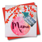 Welsh Mummy Christmas Card, Nadolig Llawen Mami, Bauble, Tassel Embellished