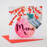 Welsh Mummy Christmas Card, Nadolig Llawen Mami, Bauble, Tassel Embellished