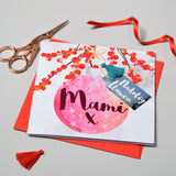 Welsh Mummy Christmas Card, Nadolig Llawen Mami, Bauble, Tassel Embellished