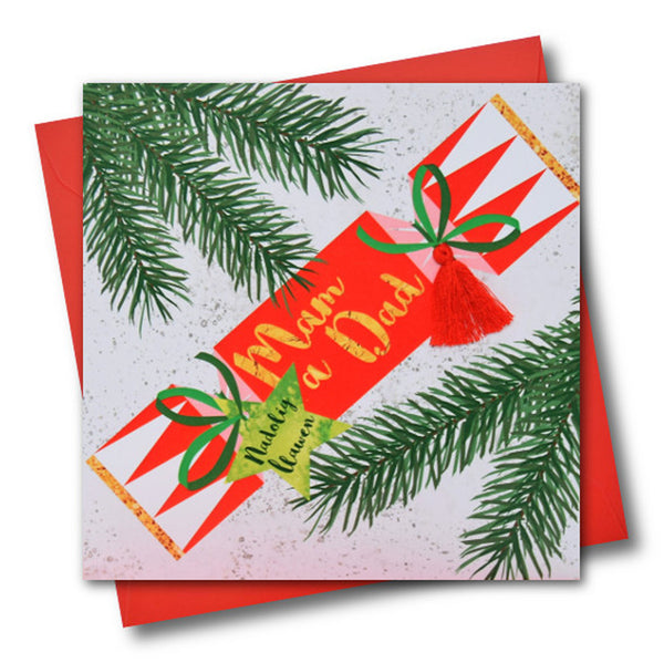 Welsh Mum & Dad Christmas Card, Nadolig Llawen Mam a Dad, Tassel Embellished