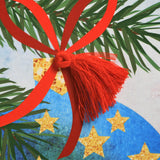 Welsh Christmas Card, Nadolig Llawen, Bauble and Pine, Tassel Embellished