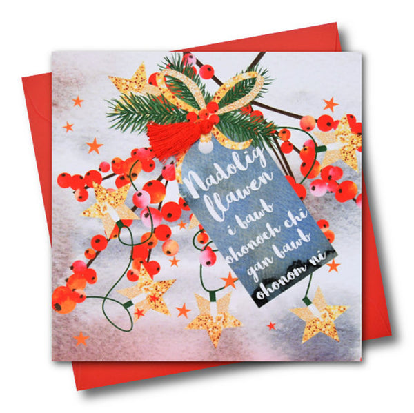 Welsh Christmas Card, Nadolig Llawen, To all of you, Tassel Embellished