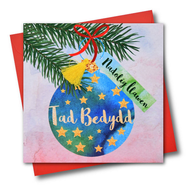 Welsh Godfather Christmas Card, Nadolig Llawen Tad Bedydd, Tassel Embellished