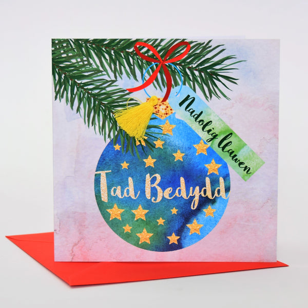 Welsh Godfather Christmas Card, Nadolig Llawen Tad Bedydd, Tassel Embellished