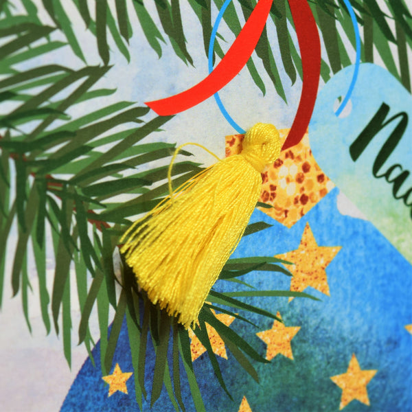 Welsh Godfather Christmas Card, Nadolig Llawen Tad Bedydd, Tassel Embellished