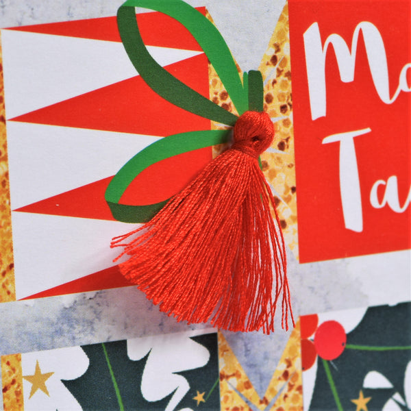 Welsh Grandma & Grandad Christmas Card, Mam-gu a Tad-cu, Tassel Embellished