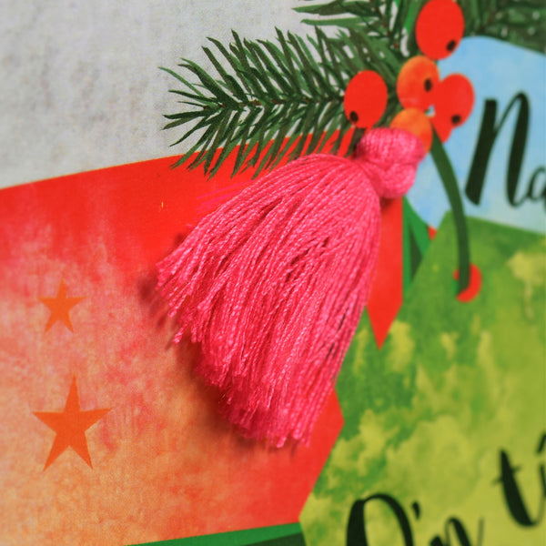 Welsh Christmas Card, Nadolig Llawen, Our house to yours, Tassel Embellished