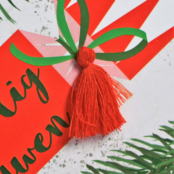 Welsh Christmas Card, Nadolig Llawen, Cracker, Tassel Embellished
