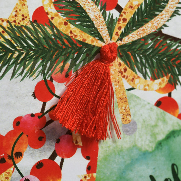 Welsh Grandchildren Christmas Card, Nadolig Llawen Wyrion, Tassel Embellished