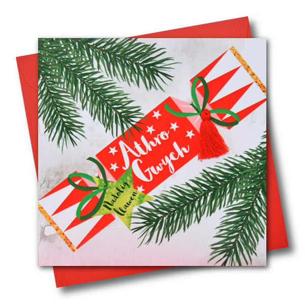 Welsh Male Teacher Christmas Card, Nadolig Llawen Athro, Tassel Embellished