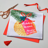 Welsh Christmas Card, Nadolig Llawen, Bauble and Pine, Tassel Embellished