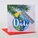 Welsh Daddy Christmas Card, Nadolig Llawen Dadi, Bauble, Tassel Embellished