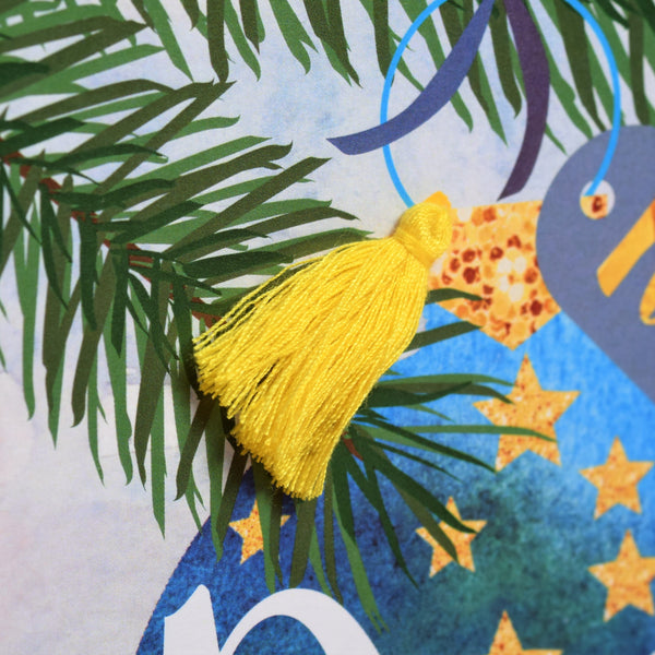 Welsh Daddy Christmas Card, Nadolig Llawen Dadi, Bauble, Tassel Embellished