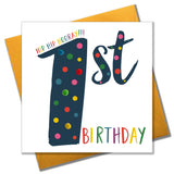 Birthday Card, Age 1, Blue, 1st Birthday, Embellished with pompoms