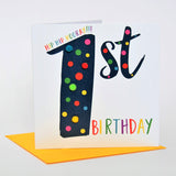 Birthday Card, Age 1, Blue, 1st Birthday, Embellished with pompoms