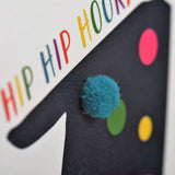 Birthday Card, Age 1, Blue, 1st Birthday, Embellished with pompoms