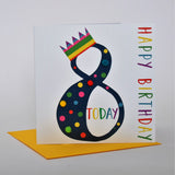 Birthday Card, Age 8 - Blue, 8 Today, Happy Birthday, Embellished with pompoms