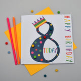 Birthday Card, Age 8 - Blue, 8 Today, Happy Birthday, Embellished with pompoms