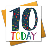 Birthday Card, Age 10 - Blue, 10 Today, Embellished with colourful pompoms