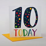 Birthday Card, Age 10 - Blue, 10 Today, Embellished with colourful pompoms