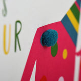 Birthday Card, Age 4 - Pink, It's your 4th Birthday, Embellished with pompoms