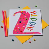 Welsh Age 2 Pink Birthday Card, Penblwydd Hapus, Embellished with Pompoms