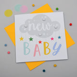 Baby Card, Mobile, New Baby, Embellished with colourful pompoms