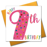 Birthday Card, Age 9 - Pink, Happy 9th Birthday, Embellished with pompoms