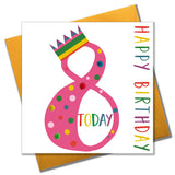 Birthday Card, Age 8 - Pink, 8 Today, Happy Birthday, Embellished with pompoms