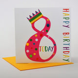 Birthday Card, Age 8 - Pink, 8 Today, Happy Birthday, Embellished with pompoms