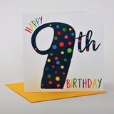 Birthday Card, Age 9 - Blue, Happy 9th Birthday, Embellished with pompoms