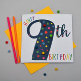 Birthday Card, Age 9 - Blue, Happy 9th Birthday, Embellished with pompoms