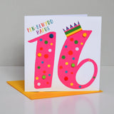 Welsh Age 16 Pink Birthday Card, Penblwydd Hapus, Embellished with Pompoms