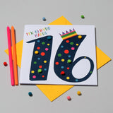 Welsh Age 16 Blue Birthday Card, Penblwydd Hapus, Embellished with Pompoms