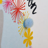 First Holy Communion Card, Blue Flowers, Embellished with pompoms