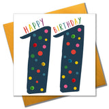 Birthday Card, Age 11 - Blue, Happy Birthday 11, Embellished with pompoms
