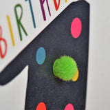 Birthday Card, Age 11 - Blue, Happy Birthday 11, Embellished with pompoms