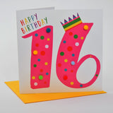 Birthday Card, Age 16 - Pink, Happy Birthday 16, Embellished with pompoms