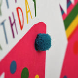 Birthday Card, Age 16 - Pink, Happy Birthday 16, Embellished with pompoms