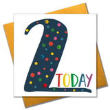 Birthday Card, Age 2 - Blue, 2 Today, Embellished with colourful pompoms