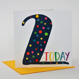 Birthday Card, Age 2 - Blue, 2 Today, Embellished with colourful pompoms