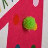 Birthday Card, Age 11 - Pink, Happy Birthday 11, Embellished with pompoms