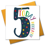 Birthday Card, Age 5 - Blue, 5 Today, Hooray!!!, Embellished with pompoms