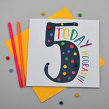 Birthday Card, Age 5 - Blue, 5 Today, Hooray!!!, Embellished with pompoms