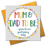 Baby Card, Colour Dots, Mum and Dad to Be Good Luck, Embellished with pompoms